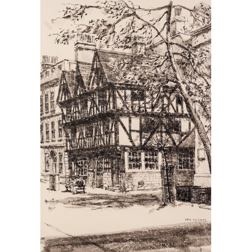 161 - KEN LAMMING (b.1924) PEN AND WASH DRAWING ‘Tudor House, Castle Square’ Lincoln Signed, titled verso ... 