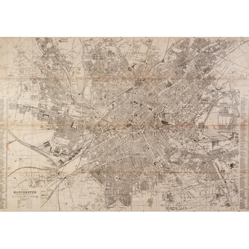 107 - 19th CENTURY PLAN OF MANCHESTER divided into 1/2 mile squares and circles, showing also the railway ... 