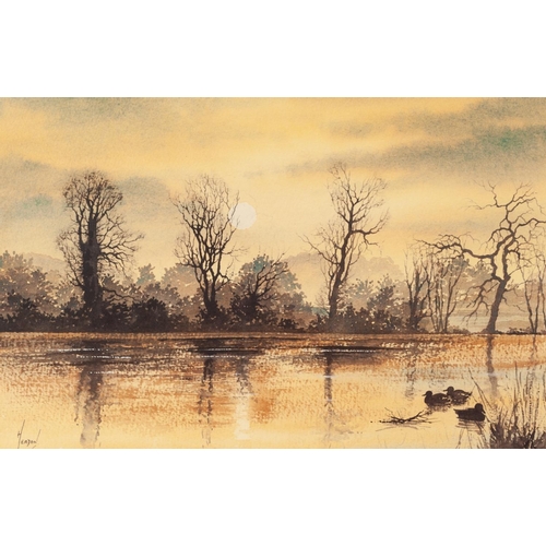 239 - DAVID HEADON (Havant, Hants.) TWO WATERCOLOUR DRAWINGS 'Winter landscape - near Ashford, Kent' Signe... 