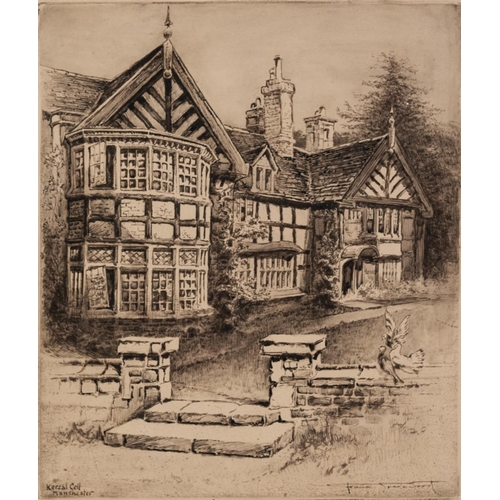 128 - FRANK LOVEL T.H.GREENWOOD (TWENTIETH CENTURY) TWO ARTIST SIGNED ETCHINGS Street scene with figures, ... 