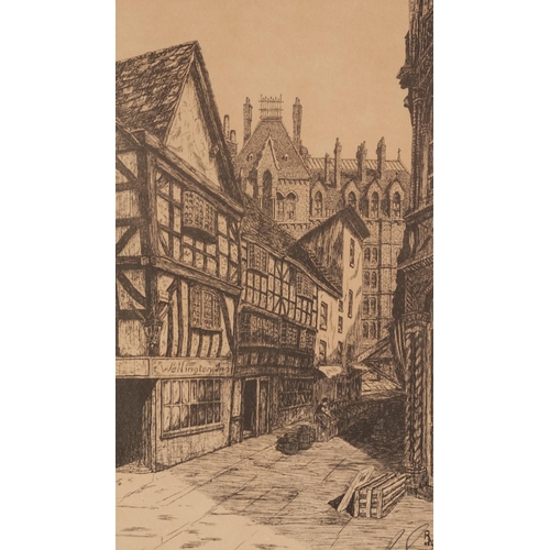 129 - ARTIST SIGNED ETCHING ‘Old Shambles’, Manchester 10 ¼” x 6 ¼” (26cm x 15.8cm) GILLIAN FRENCH ARTIST ... 