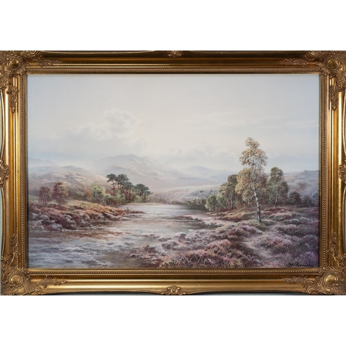 121 - AFTER W. REEVES COLLOTYPE PRINT Highland river scape with fisherman in the fore ground 23 ¼” x 35 ¼”... 