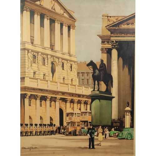 135 - AFTER CLAUDE BUCKLE COLOUR PRINT, unsigned Bank Junction, London with a policeman directing traffic ... 