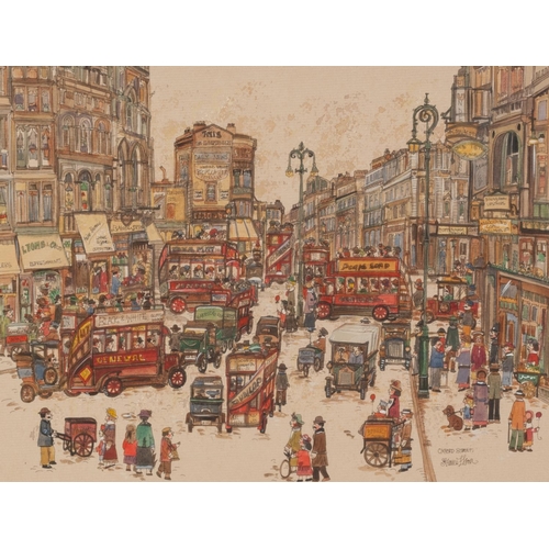 294 - DIANE ELSON (b.1953) THREE PEN AND WASH DRAWINGS ‘Oxford Street’ 8” x 10 ½” (20.3cm x 26.7cm) Punch ... 