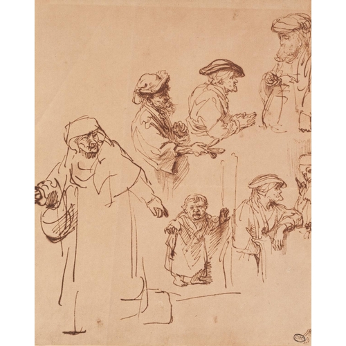 277 - AFTER REMBRANDT TWO INK DRAWINGS AND A PRINT 8 ½” X 7 ¼” (21.6cm x 18.4cm) and smaller, (3)... 