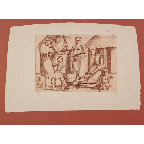 138 - UNATTRIBUTED FOUR ARTIST SIGNED LIMITED EDITION ETCHINGS Three of Africa figures, the other of a gaz... 