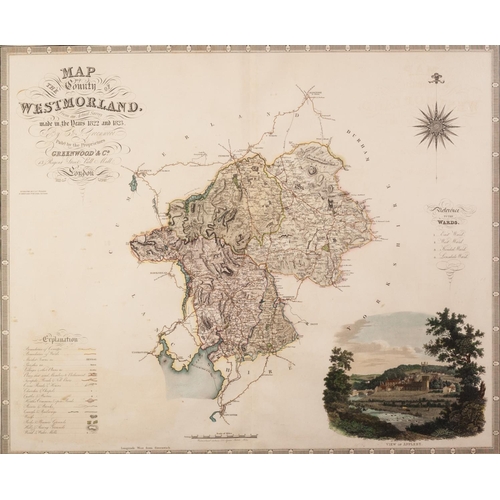 105 - GREENWOOD & Co HAND COLOURED COUNTY MAP OF WESTMORLAND, 1822-1823’, with ‘View of Appleby’ lower... 