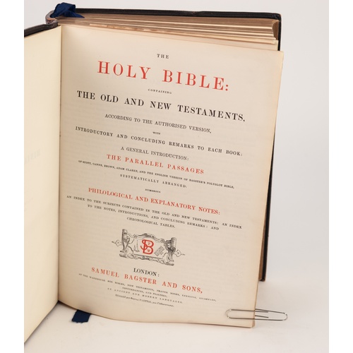 28 - The Holy Bible, Old and New Testament, published London: ‘SAMUEL BAGSTER and Sons’. Bound in full le... 