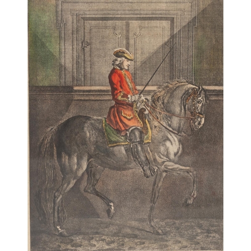 137 - JOHANN ELIAS RIDINGER SUITE OF SIX COLOURED ENGRAVINGS Equestrian figures Titled in German, French a... 