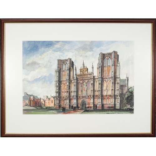 190 - CANNING, (MODERN) PEN AND WASH DRAWING ‘Wells Cathedral’ Signed, tilted and dated (19)91 13 ½” x 21”... 