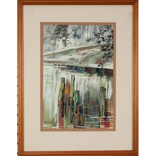 192 - FRANCES WINDER (MODERN) GOUACHE DRAWING ‘Old Pier Posts’ Signed, titled to label verso 10 ½” x 7” (2... 