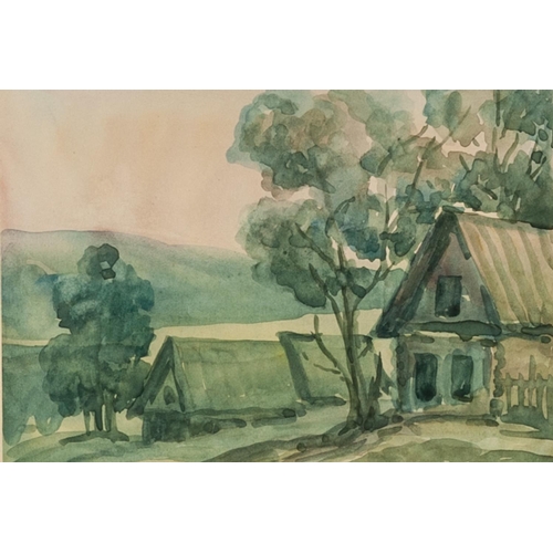 194 - ALEXEI YEGEROV (1930-1992) WATERCOLOUR DRAWING ‘Wooden Houses near Yaroslavl’ Signed and titled vers... 