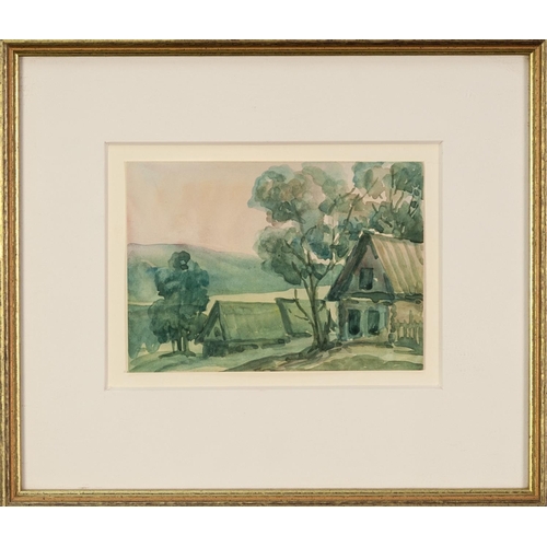 194 - ALEXEI YEGEROV (1930-1992) WATERCOLOUR DRAWING ‘Wooden Houses near Yaroslavl’ Signed and titled vers... 