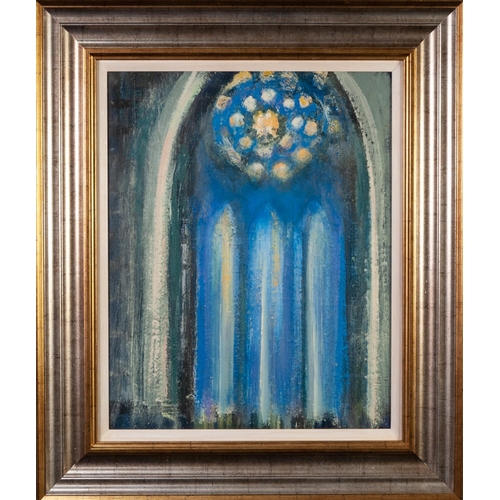 199 - MALCOLM FRYER (b.1937) OIL ON BOARD ‘Rose Window’ Signed and titled verso 18 ¾” x 14 ¾” (47.7cm x 37... 