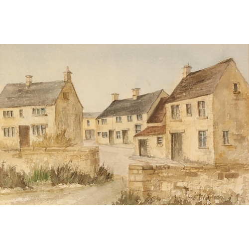 282 - ELIZABETH HODSON (TWENTIETH CENTURY) WATERCOLOUR DRAWING ‘Cotswold Cottages at Filkins’ Signed, titl... 