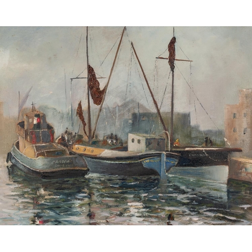 283 - DOUGLAS TERENCE FANTHOME (b.1937) OIL ON BOARD ‘The Lady Gwynfred & Friends, St. Katherine Docks... 