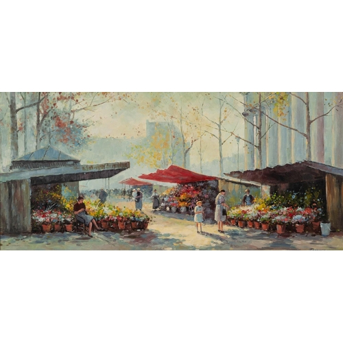 291 - FRANCOIS (MODERN) OIL ON BOARD French Flower Market 7 ½” x 15 ½” (19cm x 39.4cm) COLETTE DOBSON (MOD... 