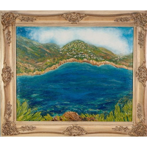 193C - GOLDA ROSE (1921-2016) OIL ON CANVAS ‘Seascape, Majorca’ Signed and titled verso 17 ¼” x 21 ¼” (43.8... 