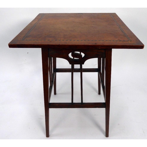 83 - ATTRIBUTED TO SYDNEY BARNSLEY, ARTS AND CRAFTS LINE INLAID OAK OCCASIONAL TABLE, the square top with... 