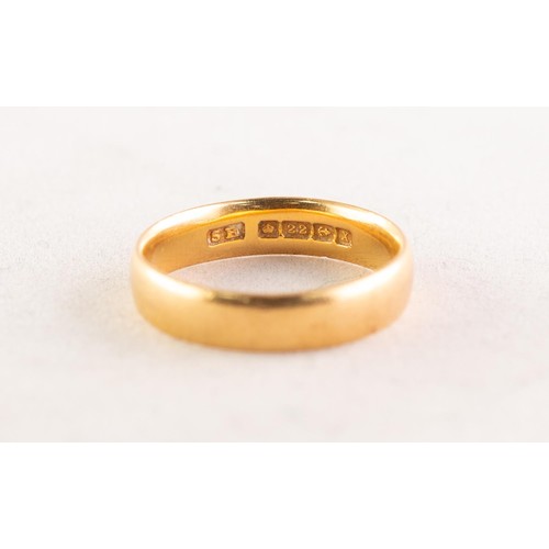 56 - 22ct GOLD BROAD WEDDING RING, Birmingham 1922, 4.8gms, ring size M/N