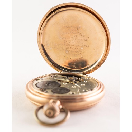 12 - MORATH BROTHERS, LIVERPOOL, ROLLED GOLD FULL HUNTER POCKET WATCH with keyless Swiss movement, white ... 