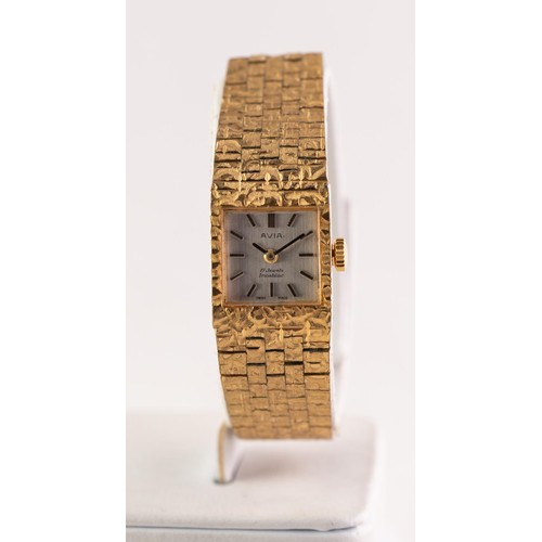 14 - LADY'S AVIA, SWISS, GOLD PLATED BRACELET WATCH with 17 jewels incabloc movement, small square silver... 