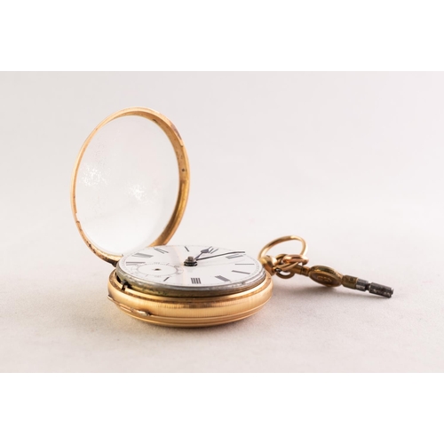 9 - J. RIGBY & SON, VICTORIAN 18ct OPEN FACED POCKET WATCH with key wind movement, white Roman dial ... 