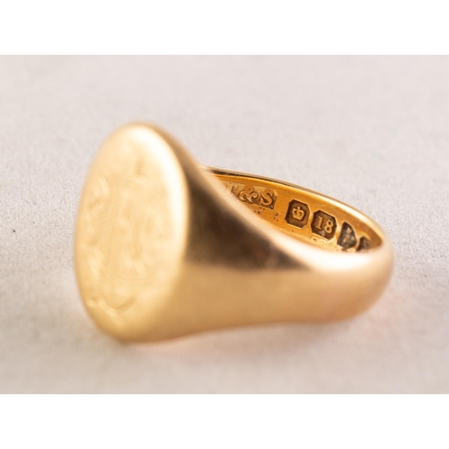 81 - EDWARDIAN 9ct GOLD SIGNET RING, Chester 1908, ring size I, 6.5 gms