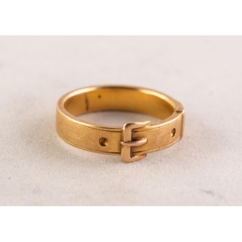 82 - GOOD VICTORIAN ROSE GOLD COLOURED METAL BUCKLE RING, ring size L/M, 4.7 gms