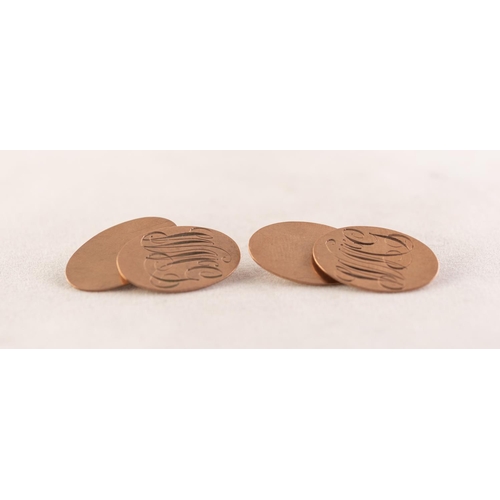 99 - PAIR OF 9ct GOLD DOUBLE OVAL CUFFLINKS, engraved with a monogram, 5.2 gms