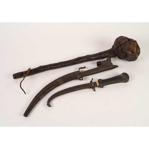 33E - PROBABLY BLACKTHORN NATURAL FORM SHILLELAGH together with PRE-WAR MIDDLE EASTERN CURVED DAGGER, the ... 