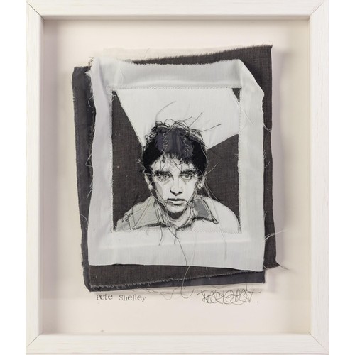 31 - TRACEY COVERLEY (b.1970) FABRIC AND THREAD PORTRAIT‘Pete Shelley’ Signed and titled Framed and glaze... 