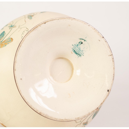 218 - A LATE VICTORIAN  CHARLES BARLOW POTTERY TWO HANDLED PEDESTAL VASE, the swollen body printed with a ... 