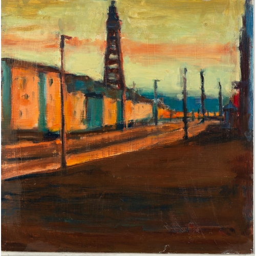 7 - PAUL BASSINGTHWAIGHTE (b.1963) OIL ON BOARD‘Last Light, Blackpool’ Signed and titled to label verso ... 