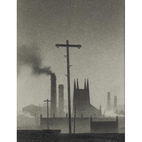 39 - † TREVOR GRIMSHAW (1947-2001) PENCIL DRAWING ‘Church and Chimneys’ Signed, faintly signed and titled... 