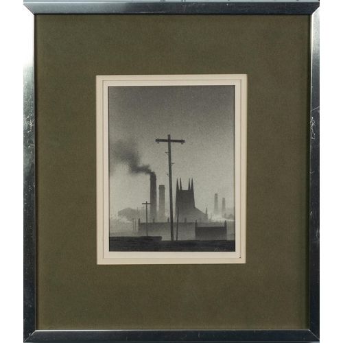 39 - † TREVOR GRIMSHAW (1947-2001) PENCIL DRAWING ‘Church and Chimneys’ Signed, faintly signed and titled... 