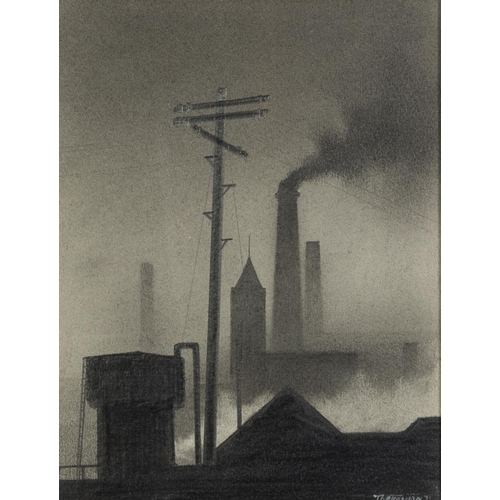 40 - † TREVOR GRIMSHAW (1947-2001) PENCIL DRAWING‘Industrial Scene with Telegraph Pole’ Signed, signed an... 