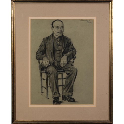 137 - K. WILLIAMSON (TWENTIETH CENTURY) PENCIL DRAWING ON COLOURED PAPER Seated portrait of a gentleman Si... 