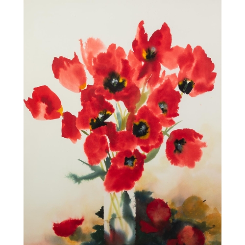 2 - † CAROLINE BAILEY (b.1953) WATERCOLOUR DRAWING Vase of Poppies Signed 29 ½” x 23 ¼” (74.4cm x 59cm)... 