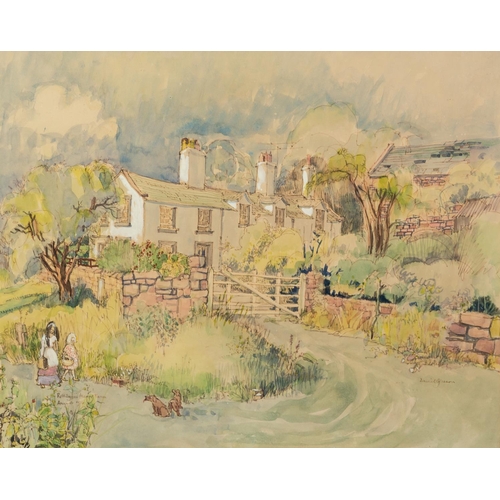 31 - DANIEL GLEESON (TWENTIETH CENTURY) WATERCOLOUR DRAWING, heightened in white‘Rottington? Manor Farm’ ... 