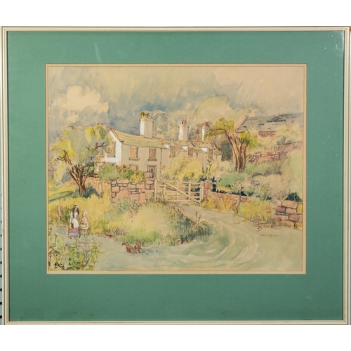 31 - DANIEL GLEESON (TWENTIETH CENTURY) WATERCOLOUR DRAWING, heightened in white‘Rottington? Manor Farm’ ... 