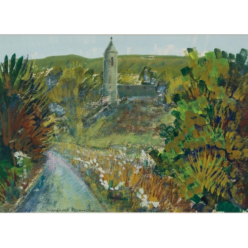 42 - MARGARET GUMUCHIAN (1928 - 1999)GOUACHE DRAWING Leafy lane and church Signed 9 1/2 x 13 1/2in (24 x ... 