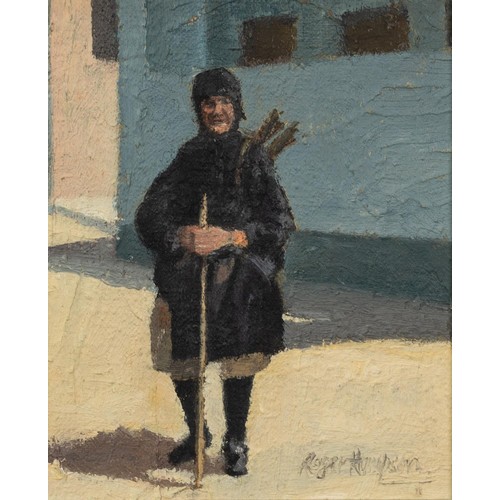 50 - ROGER HAMPSON (1925 - 1996) OIL PAINTING ON PANEL Peasant Woman, Rhodes Signed lower right, labelled... 