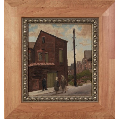 51 - † ROGER HAMPSON (1925 - 1996) OIL PAINTING ON BOARD Peterhead Close, Bolton Signed lower right, titl... 