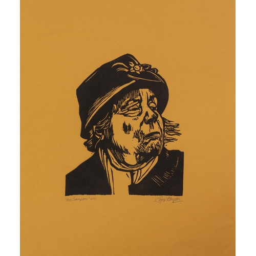 56 - ROGER HAMPSON (1925 - 1996) LINOCUT ON BUFF PAPER Mrs Crompton Signed, titled and numbered 6/10 in p... 