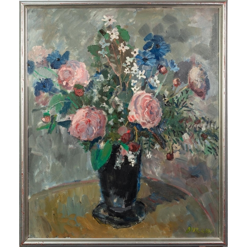 26 - THOMAS DURKIN (1928-1990) OIL ON CANVAS Still Life-vase of flowers Signed 24” x 20” (61cm x 50.8cm) ... 