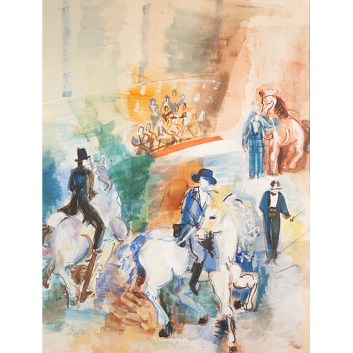 28 - † JEAN DUFY (1888 - 1964) GOUACHE DRAWING Circus scene with ringmaster, equestrian figures and audie... 