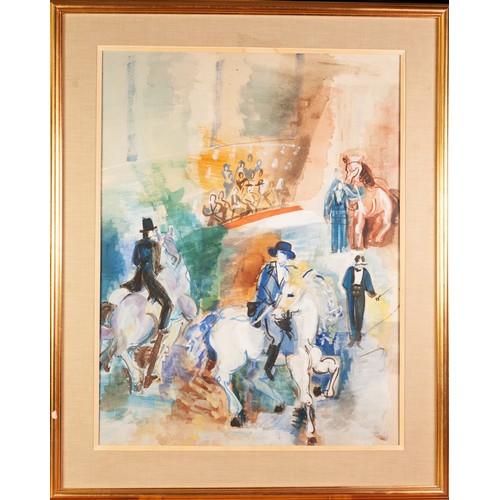 28 - † JEAN DUFY (1888 - 1964) GOUACHE DRAWING Circus scene with ringmaster, equestrian figures and audie... 