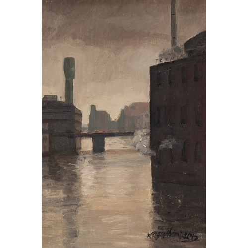 52 - ROGER HAMPSON (1925 - 1996) OIL PAINTING ON BOARD 'Bristol Waterway' Signed lower right, titled and ... 