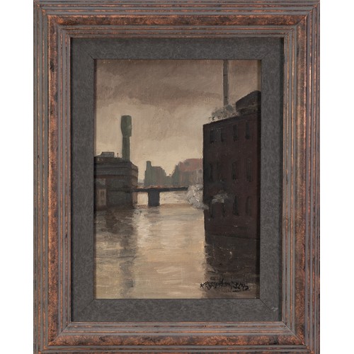 52 - ROGER HAMPSON (1925 - 1996) OIL PAINTING ON BOARD 'Bristol Waterway' Signed lower right, titled and ... 